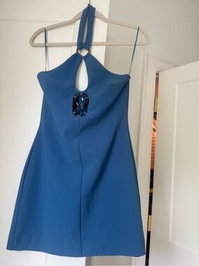 Zara Blue Halter Neck Mini Dress with Keyhole Detail